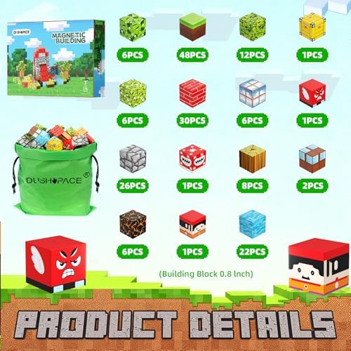 176 PCS Magnetic Blocks for Kids Ages 4-8, STEM Building Toys for 3+ Year Old Boys Girls, Magnetic Tiles Stacking Blocks Educational Preschool Toys Birthday Gifts - Image 2