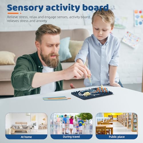 Sensory Activity Board: Ednzion Double-Sided Silicone Fidget Toy for Kids & Adults | Silent, No Mess, Calming for Anxiety, ADHD & Autism | Portable with Travel Bag & 20 Strings | Ages 3+ - Image 3