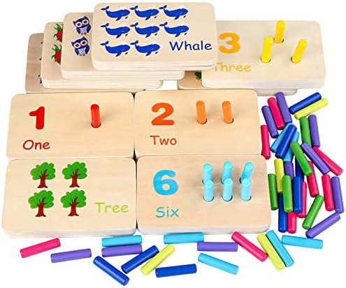 Montessori Number Counting Blocks Peg Board Toys, Wooden Math Manipulative Materials for Preschool, Number Montessori Learning Toy for Kindergarteners (Colorful Peg) - Image 3