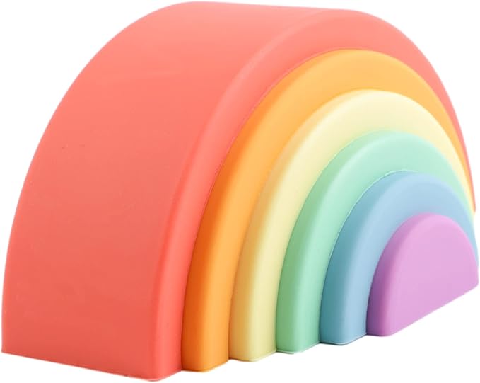 BLUE GINKGO Silicone Stacker - Montessori Rainbow Nesting Puzzle | Kids and Toddler Stacking Toy | 6 Layer Rainbow Puzzle, Sensory Toys - Matte