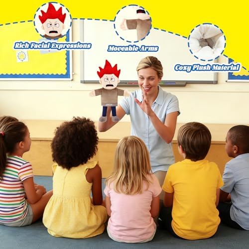 Angry Emotion Hand Puppet for Kids & Toddlers – Social Emotional Learning Plush Toy, 12 Inch Feelings Puppet for Emotional Recognition, Preschool Classroom Activities & Role Play - Image 3
