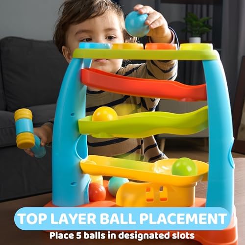 lalalark Ball Drop Toy, Track Stacking Learning Pound a Ball with Hammer, Early Developmental Montessori Toy, Birthday Gift for Boys & Girls Age 18M+ 2 3 Year Old Kids - Image 4