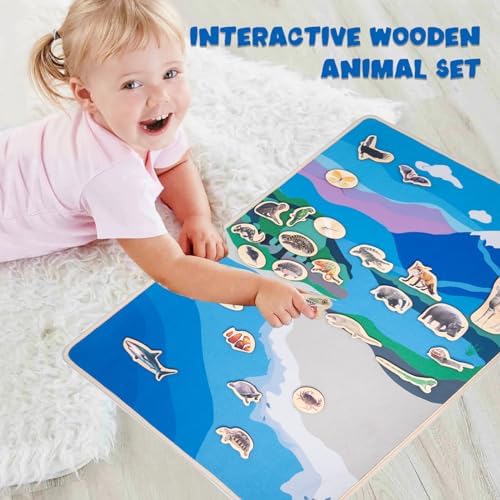 Montessori Land and Water Map with 25 Wooden Animals - Learning Geography and Zoology Mat Educational Toys,Interactive Learning Tool,World Map for Kids,Montessori Map for Kids 4-8 Years - Image 5