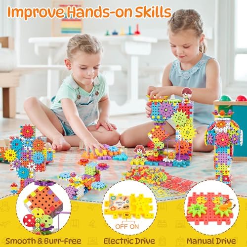 Pycoal Gears Building Blocks, STEM Educational Toys 234 PCS Gears Building Toys Kids Tool Set with Electric Drill, Electric Gear Building Blocks Birthday Gifts for Kids Age 3+ - Image 3