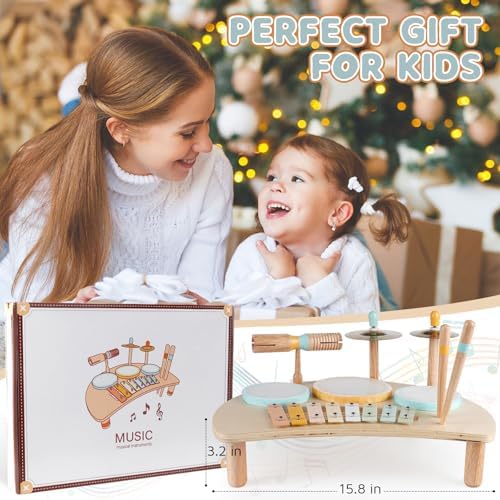 Kids Drum Set, Montessori Toys Wooden Musical Instruments for Baby Toddlers - Image 7