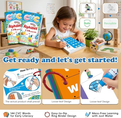 CVC Words Water Painting Phonics Flash Cards - JoiLab Draw-and-read Reusable Montessori Learning Toys - Sight Word Educational Activities Water Coloring Book for Toddlers Kindergarten for Kid Ages 3-6 - Image 2