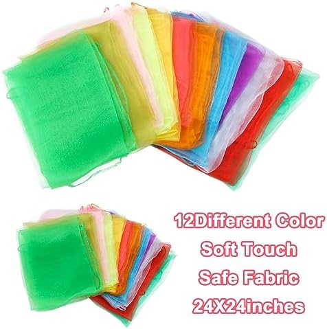 CCINEE 24Pcs Dance Scarves for Kids Play Dancing Music Scarfs Movement Square Juggling Silk Tricks Scarves Rhythm Band Scarfs for Children Movement(12 Colors) - Image 3