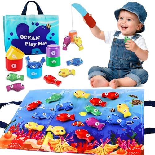 All in 1 Cloth Fishing Game with Stacking Cups, Learn Count and Sort Colors by MSANMERSEN