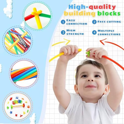 600Pcs STEM Building Toys,Straw Constructor Building Blocks Toy,Develops Motor Skills and Logic Thinking,Classroom Must Haves Creativity Preschool Toy for Kids Aged 3+,Great Gift for Kids - Image 2