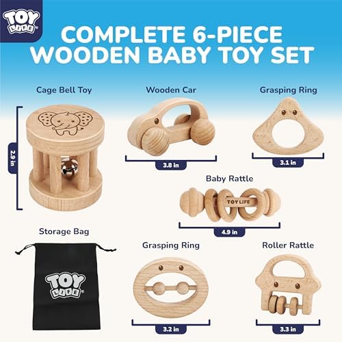 TOY Life Wooden Toys Cars, Montessori Baby Toys 6-12 Months, Wooden Baby Toys Rattle Cars for Toddlers 1-3, Baby Boy Nursery Decor, Montessori Toys for 1 Year Old Boy (6 PCS Rattle Set) - Image 2
