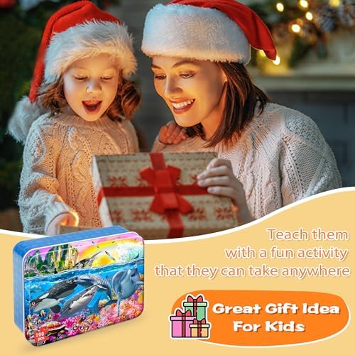 LELEMON Puzzles for Kids Ages 4-6,Underwater World 100 Piece Puzzles for Kids Ages 4-8 in a Metal Box, Educational Jigsaw Puzzles 100 Piece Puzzle Games Puzzle Toys for Girls and Boys - Image 6