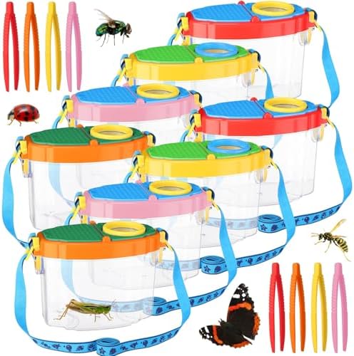 Halloscume 8 Pack Insect Bug Viewer Kit for Kids with Tweezers Explorer Outdoor Set Bug Catcher Containers for Insects Magnifying Insect Box Observation Kit for Science Nature(Bright Colors) by Halloscume