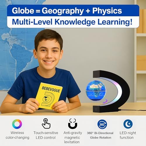 Magnetic Levitating Globe with 7-Color LED Lights, 360° Rotating Floating World Map Lamp, STEM Educational Night Light for Geography Learning, Cool Desk Decor & Unique Gift for Kids & Adults - Image 2