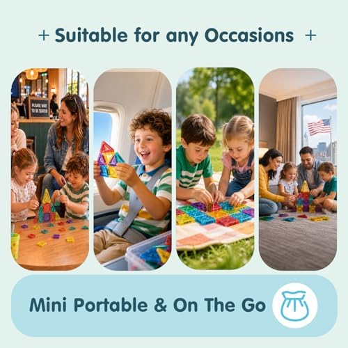 Mini Magnetic Tiles 34PCS Travel Set with Metal Box for Kids 3-6 - Image 5