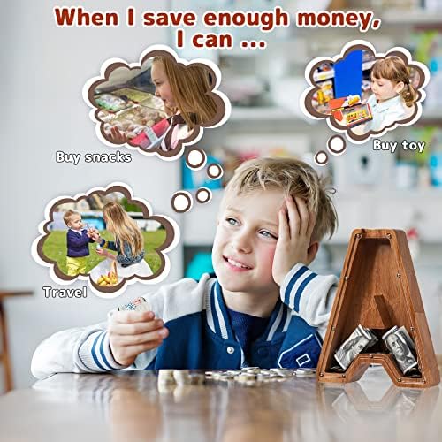 Personalized Large Wooden Kids Letter Piggy Bank - (Laser Engraved) Custom Piggy Bank for Boys Girls - Wooden Banks with Initials - Alphabet Money Box Bank Birthday Letter A Bank - Image 5