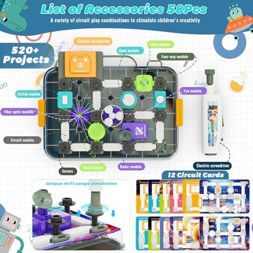 Science Kits for Kids Age 5-7 8-12, STEM Educational Learning Toys with 58 Circuit Parts, Over 520 Projects, Travel Sensory Table Fidget Toy for Boys Girls Birthday Gifts Ages 3 4 5 6 7 8 9 10 11 12 - Image 4