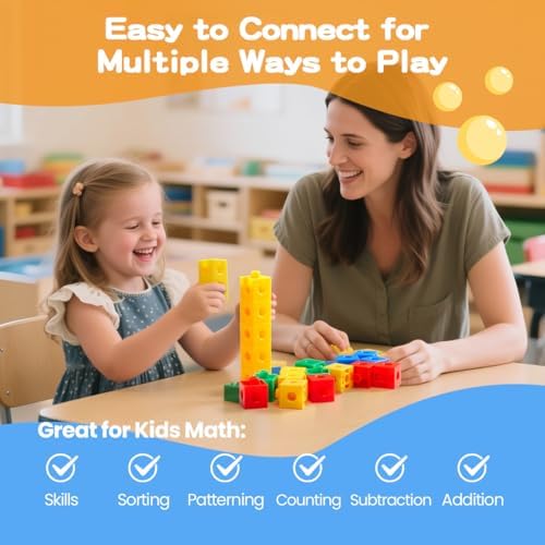 Set of 200 Kids Linking Cubes for Math, STEM Connecting Cubes Math Manipulatives Kids Counting Blocks for Classroom Learning Supplies for Preschool and Elementary Children - Image 5