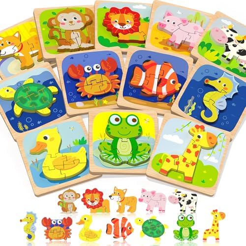 Benresive Wooden Toddler Puzzles, Montessori Toddler Toys for 1 2 Year Old by Benresive