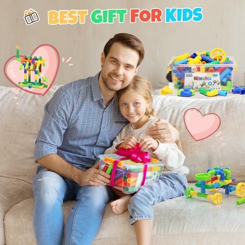 Ggiibro STEM Building Toy for Toddlers 106Pieces Tube Pipe Toy,Educational Preschool Game for 3+ Years,Learning Building Blocks Play with Storage Box Gift Kit,Montessori Toys for Boys & Girls - Image 6