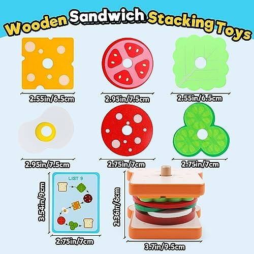Wooden Sandwich Sorting Stacking Toys Play Food Set for Toddlers Preschool Educational Montessori Toys Fine Motor Toy for Kids Boys Girls - Image 2