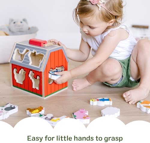 Melissa & Doug Take-Along Wooden Toy Barn, 11-Pc Portable Toddler Playset with Farm Animals & Pop-Up Roof, Preschool Learning Toys for Girls & Boys 2+ - Image 6