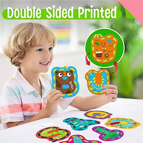 SpriteGru 26PCS Kids Lacing Cards, 26 Double Sided Uppercase Sewing Cards with 26 Colorful Laces, Imagination Development Lacing Toys Games for Children Educational and Learning Activity - Image 4