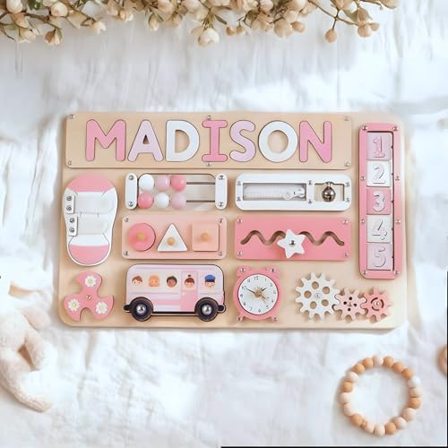 KALOTOYS Personalized Large Busy Board for Toddlers - Montessori Busy Board - Montessori Toys for 1 Year Old Baby Boys Girls - Sensory Toys for Toddlers 1-3 - Peronalized Baby Gift - Image 6