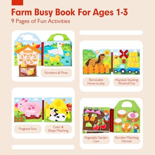 hahaland Busy Board for 1 Year Old - Farm Animals Quiet Busy Book for Toddlers 1-3 and Baby Tissue Box Toy - Silicone Baby Toys 6-12 Months, Montessori Toy for Boy Girl Gifts - Image 3