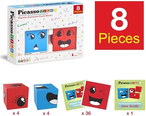 PicassoTiles Magnetic Expression Puzzle Toy Building Block Mix & Match Cubes Cubes Magnet Sensory Toys Pre-School Gifts Educational STEM Learning Kit for Kid, Baby Toddler Age 3 and Up 8 Pieces PMC08 - Image 3