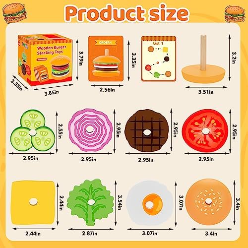 Jumlys Montessori Wooden Burger Stacking Toys for 2, 3, 4, 5 Year Olds, Fine Motor Toys for Kids Boys Girls, Ideal Preschool Educational and Learning Toys, Perfect Christmas Birthday Gifts - Image 5