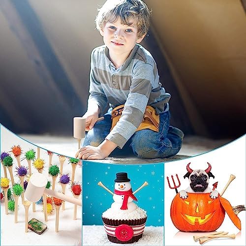 Hammering and Pounding Toys for Kids Include 1 Wood Hammer and 30 Bamboo Nails Improve Fine Motor Skills Friendly Natural Wooden Educational Montessori Toy for Childs DIY Birthday Gift for 4+ - Image 2