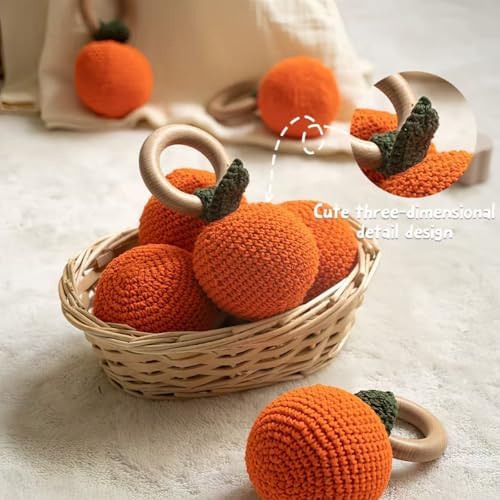 Wooden Baby Rattle Toys Stuffed Crochet Rattle with Teether Ring for Newborn Babies Fruit Wooden Teether Toy Infant Toddler Handcrafted Crochet Rattles Cute Shower Gifts for Boy and Girls - Image 6