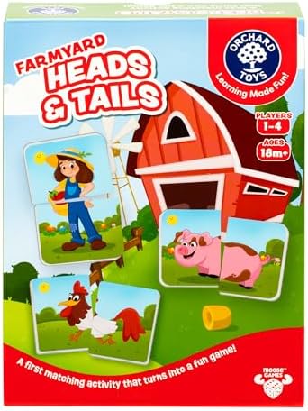 Orchard Toys, Farmyard Heads & Tails Game - New Art, A First Matching Activity That Develops Into a Fun Game, 24 Updated Chunky Cards, Age 18 Months+, 1-4 Players by OrchardToys