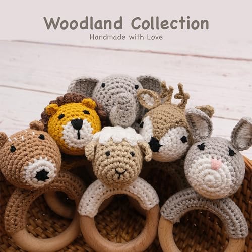 Joliecraft Woodland Friends Baby Rattle Shaker Toy with Wooden Teething Ring for Infants 3 6 9 12 Months Brown Bear - Image 4