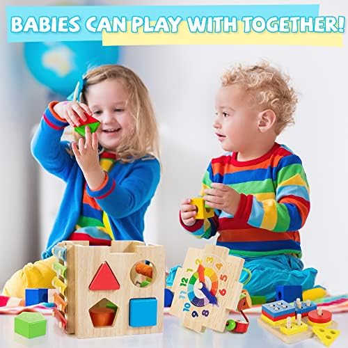 Bravmate Wooden Activity Cube, 8-in-1 Wooden Montessori Learning Toys for 18 M+ Toddlers, One Year Old First Birthday Gift, Baby Toy Set with Bonus Sorting & Stacking Board - Image 5