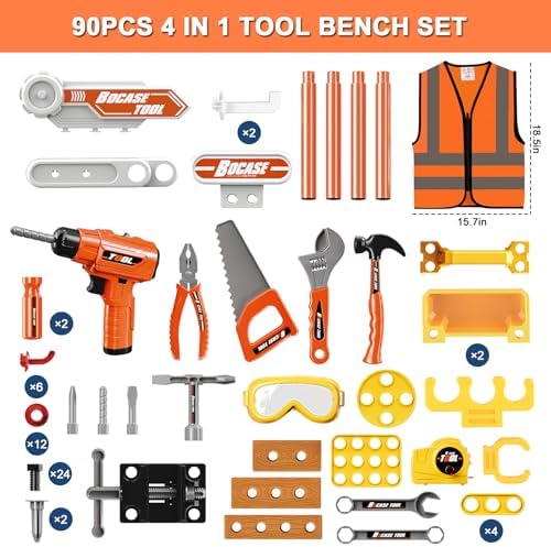 Kids Tool Bench with Electric Drill, Realistic Tools, Vest for Kids - Image 2