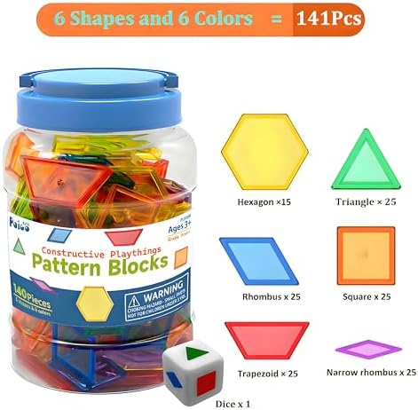EXBEPE Translucent Pattern Blocks for Classroom 140 Pcs Kids Light Table Manipulatives Toys Education Learning Geometric Shapes - Image 5