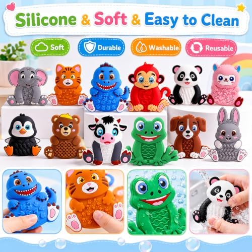 12 Pack Animal Sensory Toys for Kids Toddlers, Textured Silicone Fidget Toys, Quiet Travel Toys for Airplane, Car Rides, Preschool & Home Sensory Play, Classroom Calm Corner Toys - Image 6