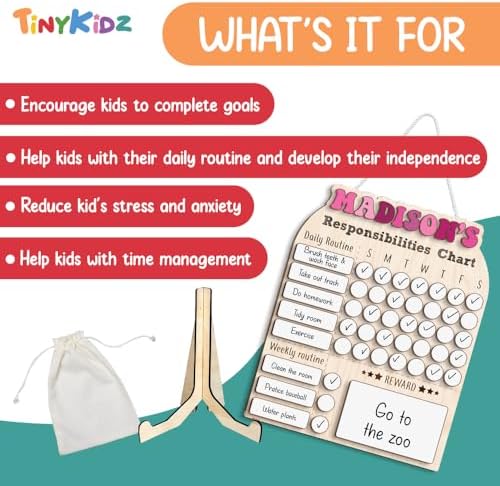 Personalized Wooden Daily Routine Chart 12x15", Responsibilities Chart for Kids, Routine Chart for Toddlers, Weekly Routine Chart for Girls, Kids Wooden Chore Chart - Image 4