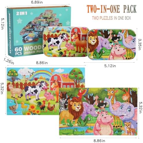 Puzzles for Kids Ages 4-8, 60 Piece Puzzles for Kids Ages 3-5 in a Metal Box Girls and Boys Learning Educational Jigsaw Puzzle Toys Gifts - Image 6
