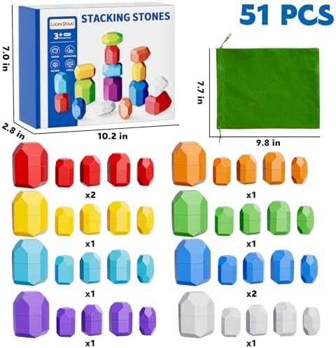 Lucky Doug 50PCS Large Rocks Stacking Toys for Toddlers 3-6, Safe Montessori Stacking Building Blocks Stones Toy for Preschool 3 4 5 6 Year Old Boys Girls, Sensory Birthday Gifts for Kids 3-6 - Image 2