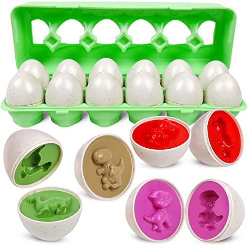 Dinosaurs Eggs,Egg Toys for Toddlers,Montessori Geometric Egg Puzzle Toy Early Educational Learning Color Sorting & Shape Matching Easter Basket Stuffers Gifts for Boys Girls by NAODONGLI