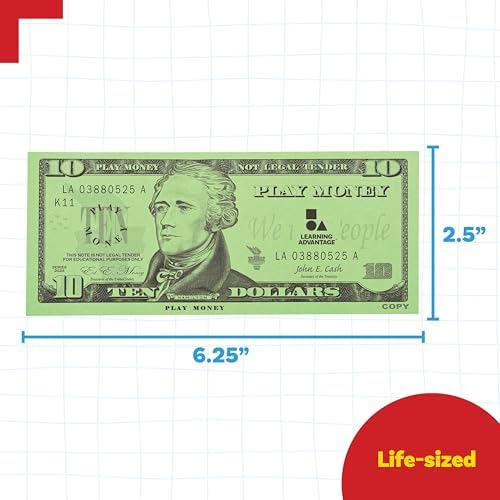 LEARNING ADVANTAGE Ten Dollar Play Bills, Set of 100 Paper Bills - Image 3