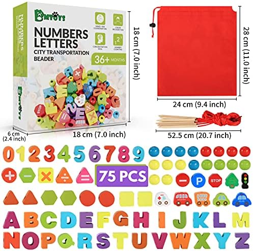 BMTOYS Wooden Lacing Toy Alphabet Number Threading Beads for Boys Girls Age 3 4 5 6 Montessori Educational Learning Birthday Gift - Image 2