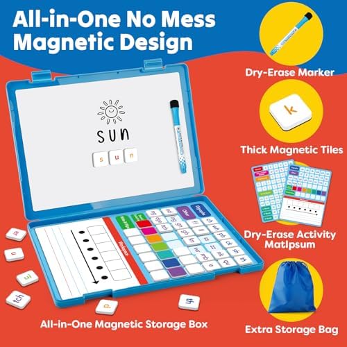 Phonics Magnetic Letter Tiles,Phonics Games Magnetic Letters,Reading Spelling Games with Word Build Boards & All-in-one Storage Case,Word Family Build Game for Preschool Pre k Kindergarten Classroom - Image 6