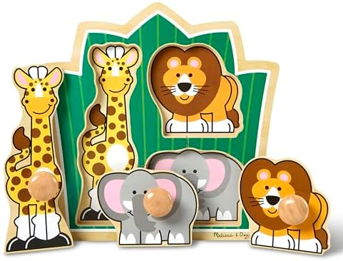 Melissa & Doug Jungle Friends Safari Animals Jumbo Knob Puzzle, Wooden Peg Puzzle for Toddlers, Educational Toy for Shape Recognition and Fine Motor Skills, Ages 1+ by Unknown