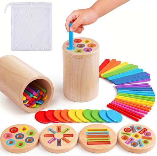 Wooden Montessori Toys for 1, 2,3 Year Old: 4 in 1 Fine Motor Skills, Learning Color Matching Sorting Sensory - Easter Basket Stuffer for Toddler Boy Girls - 18 Month by ErieCrest