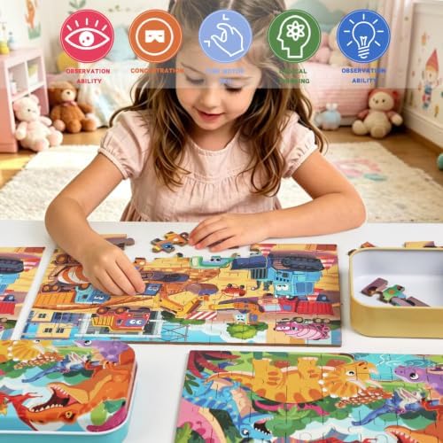 Puzzles for Kids Ages 4-8, 60 Pieces Puzzles for Kids Ages 3-5 in a Metal Box Girls and Boys Learning Educational Jigsaw Puzzle Toys Gifts - Image 5