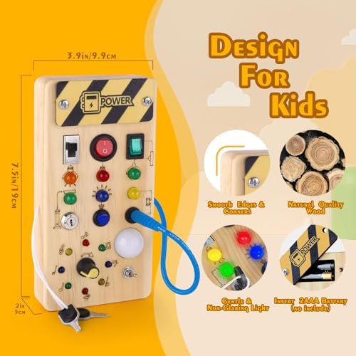 Hoarosall Montessori Wooden Busy Board with 8 LED Light switches, Sensory Toys Light Switch Travel Toys for 1+ Year Old Baby and Toddler - Image 4
