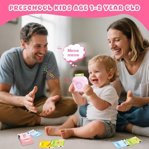 Toddler Talking Flash Cards for 1 2 3 4 5 Year Old Boys and Girls - Language Sensory Learning Device with 224 Sight Words - Montessori,Pocket Speech Therapy,Autism Toys,Christmas Birthday Gift - Pink - Image 4